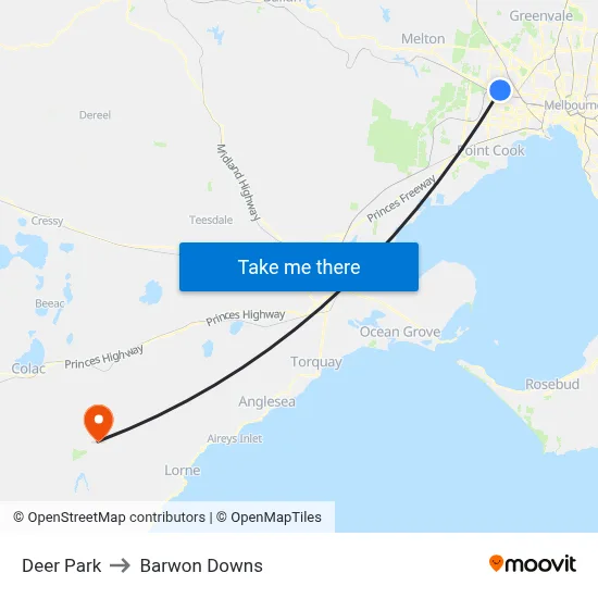 Deer Park to Barwon Downs map