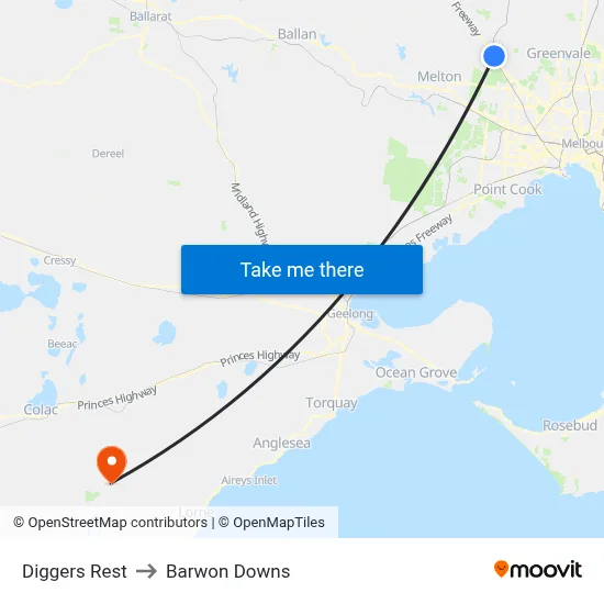 Diggers Rest to Barwon Downs map