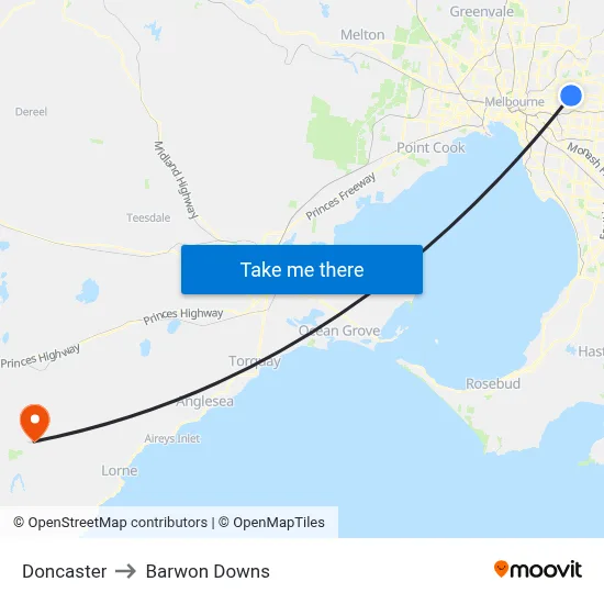 Doncaster to Barwon Downs map