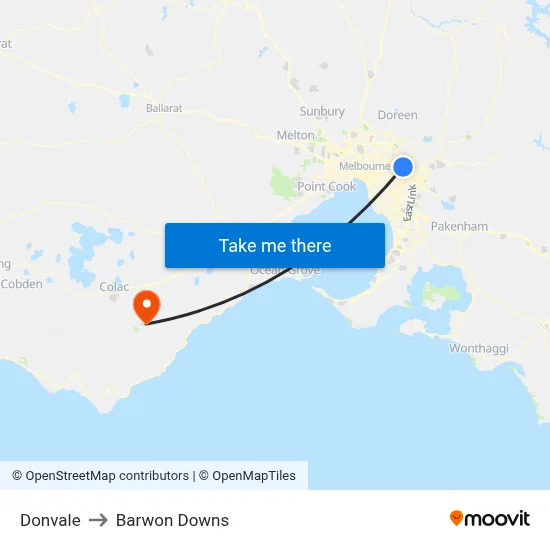 Donvale to Barwon Downs map