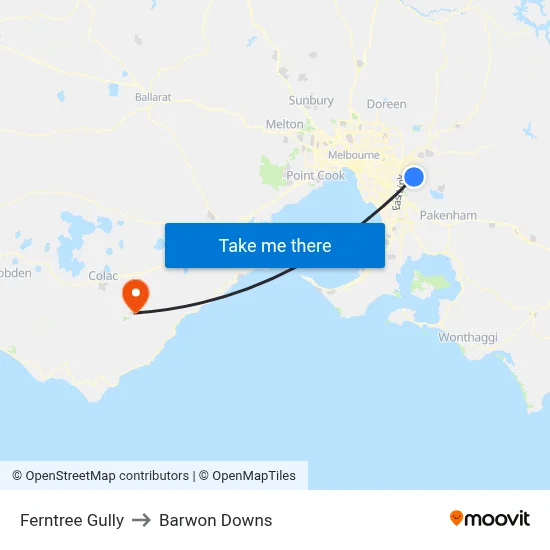 Ferntree Gully to Barwon Downs map