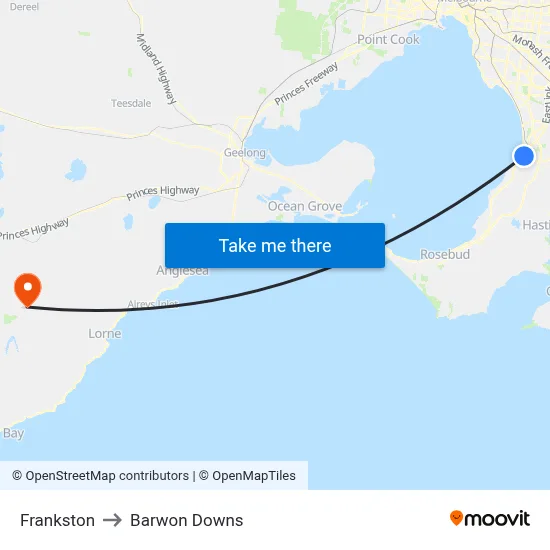 Frankston to Barwon Downs map
