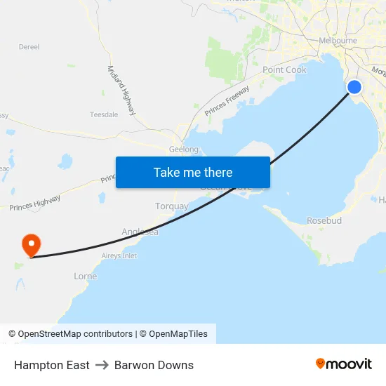 Hampton East to Barwon Downs map