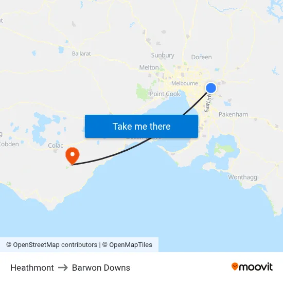 Heathmont to Barwon Downs map