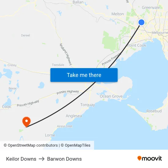 Keilor Downs to Barwon Downs map