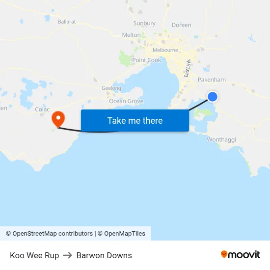 Koo Wee Rup to Barwon Downs map