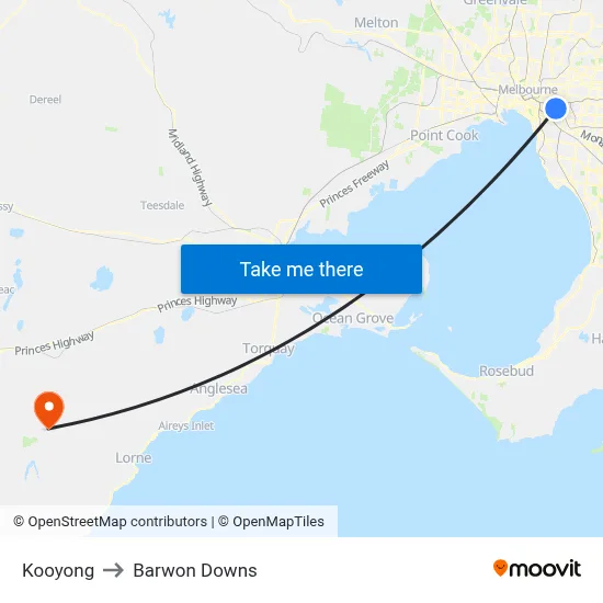 Kooyong to Barwon Downs map