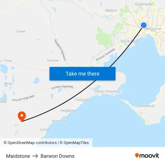 Maidstone to Barwon Downs map