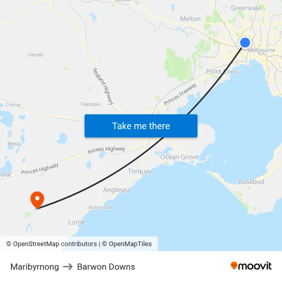Maribyrnong to Barwon Downs map