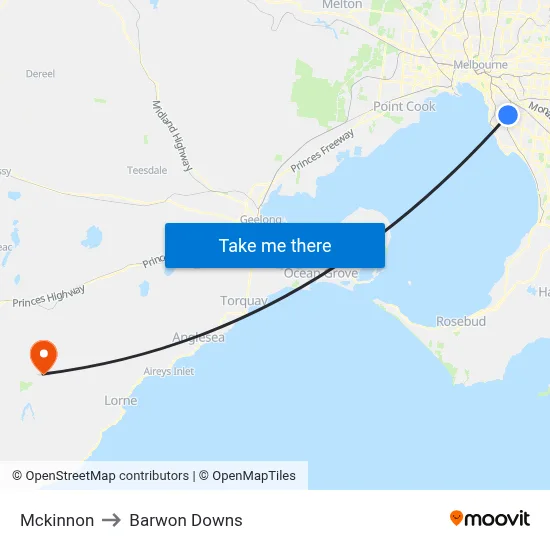 Mckinnon to Barwon Downs map
