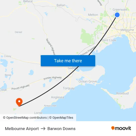 Melbourne Airport to Barwon Downs map