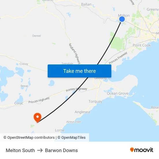 Melton South to Barwon Downs map