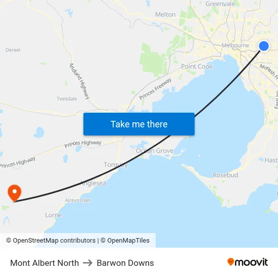 Mont Albert North to Barwon Downs map