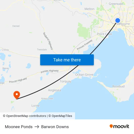Moonee Ponds to Barwon Downs map