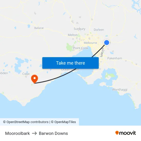 Mooroolbark to Barwon Downs map