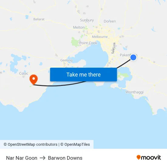Nar Nar Goon to Barwon Downs map
