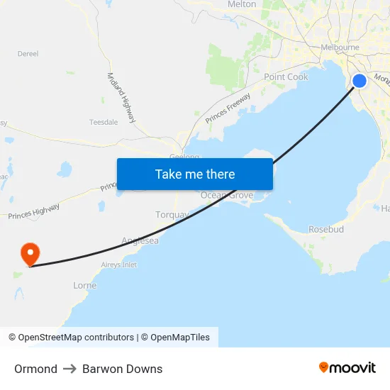 Ormond to Barwon Downs map