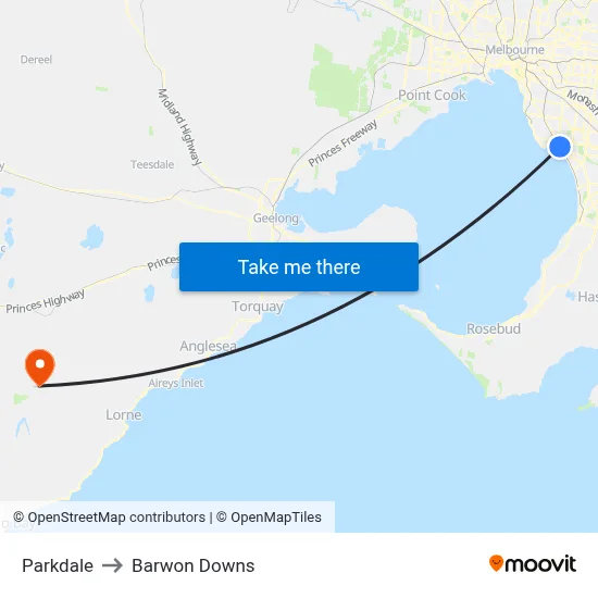 Parkdale to Barwon Downs map
