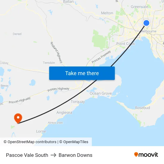 Pascoe Vale South to Barwon Downs map