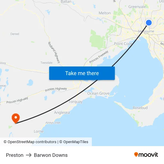 Preston to Barwon Downs map