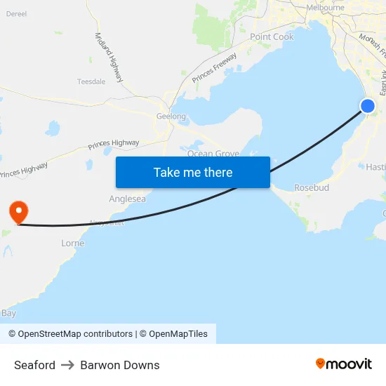 Seaford to Barwon Downs map