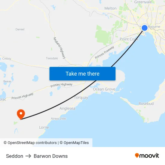 Seddon to Barwon Downs map