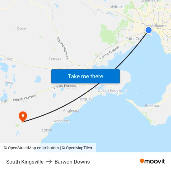 South Kingsville to Barwon Downs map