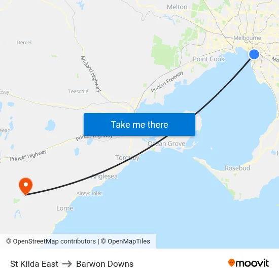 St Kilda East to Barwon Downs map