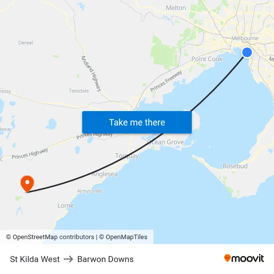 St Kilda West to Barwon Downs map