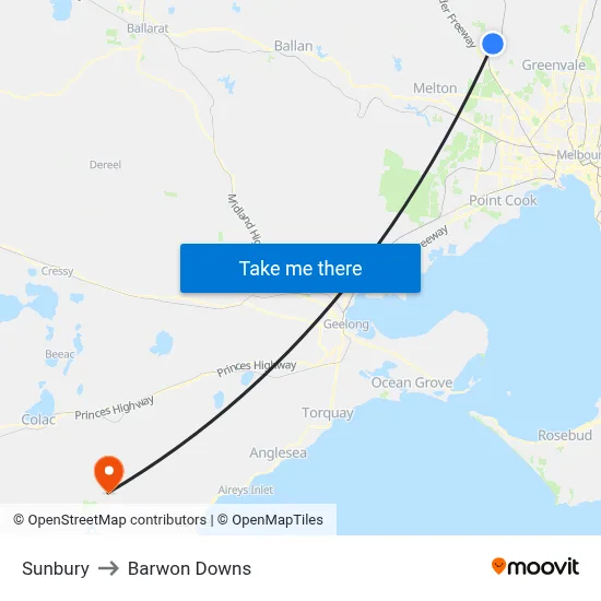 Sunbury to Barwon Downs map