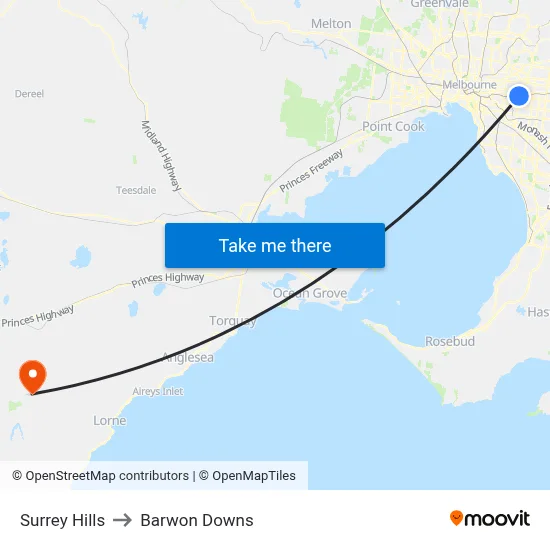 Surrey Hills to Barwon Downs map