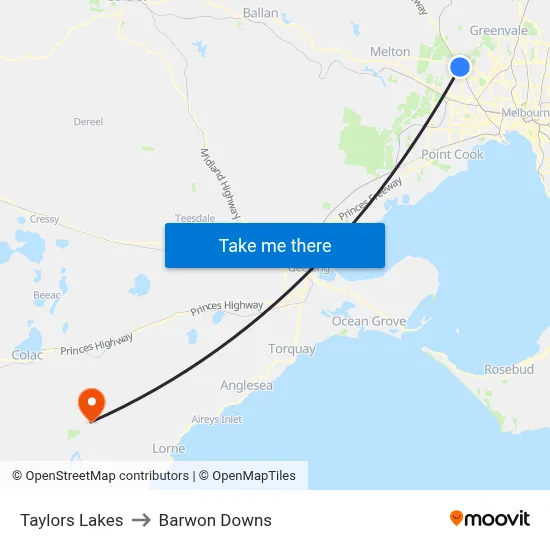 Taylors Lakes to Barwon Downs map