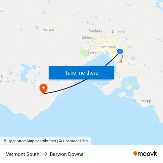 Vermont South to Barwon Downs map
