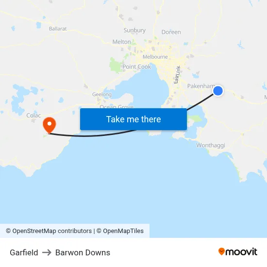 Garfield to Barwon Downs map