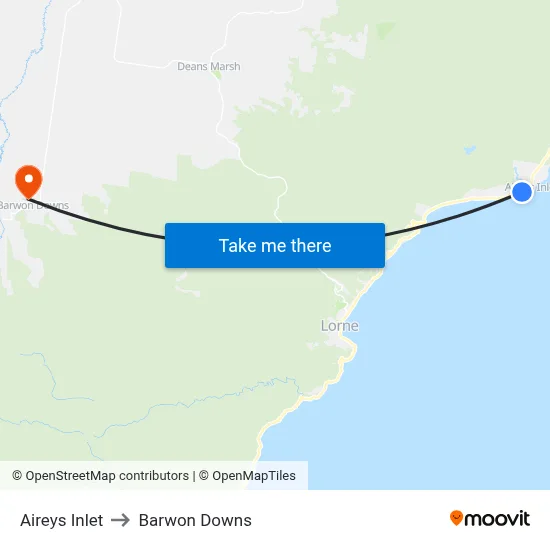 Aireys Inlet to Barwon Downs map