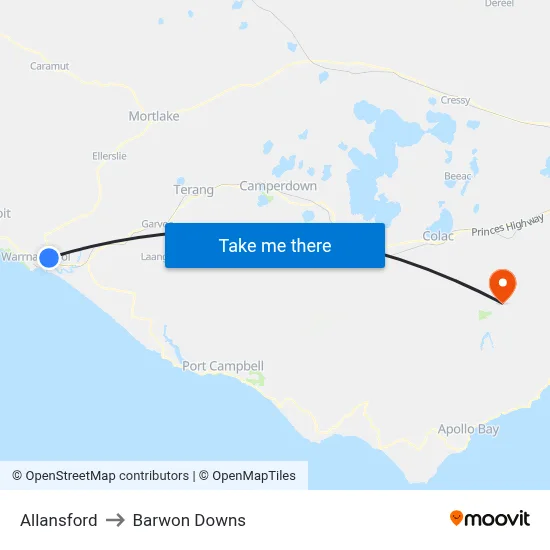 Allansford to Barwon Downs map