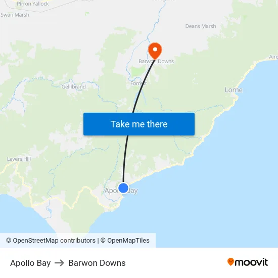 Apollo Bay to Barwon Downs map