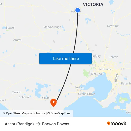 Ascot (Bendigo) to Barwon Downs map