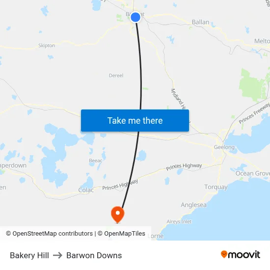 Bakery Hill to Barwon Downs map