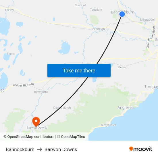 Bannockburn to Barwon Downs map