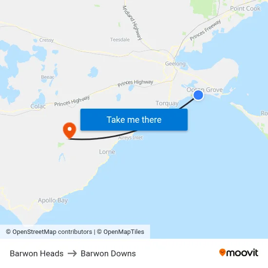 Barwon Heads to Barwon Downs map