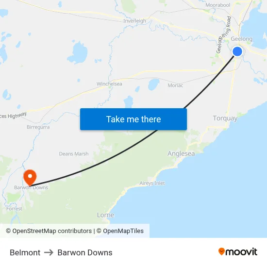 Belmont to Barwon Downs map