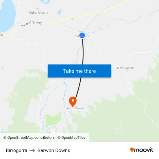 Birregurra to Barwon Downs map