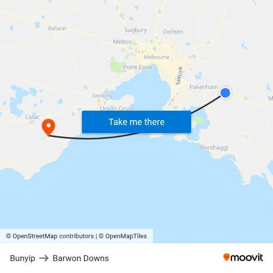 Bunyip to Barwon Downs map