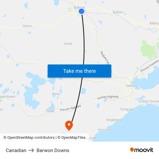 Canadian to Barwon Downs map