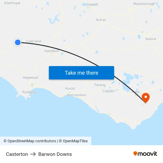 Casterton to Barwon Downs map