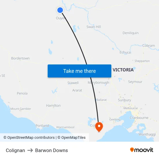 Colignan to Barwon Downs map