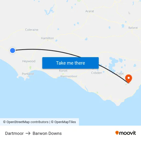Dartmoor to Barwon Downs map