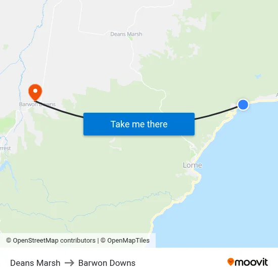 Deans Marsh to Barwon Downs map