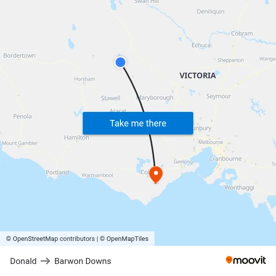 Donald to Barwon Downs map